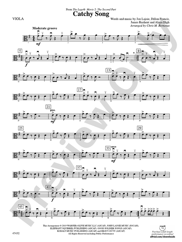 Catchy Song: Viola: Viola Part Digital Sheet Music Download