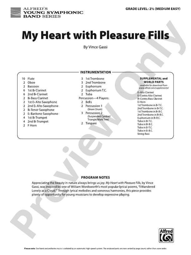 My Heart with Pleasure Fills Score Concert Band Score Digital Sheet Music Download