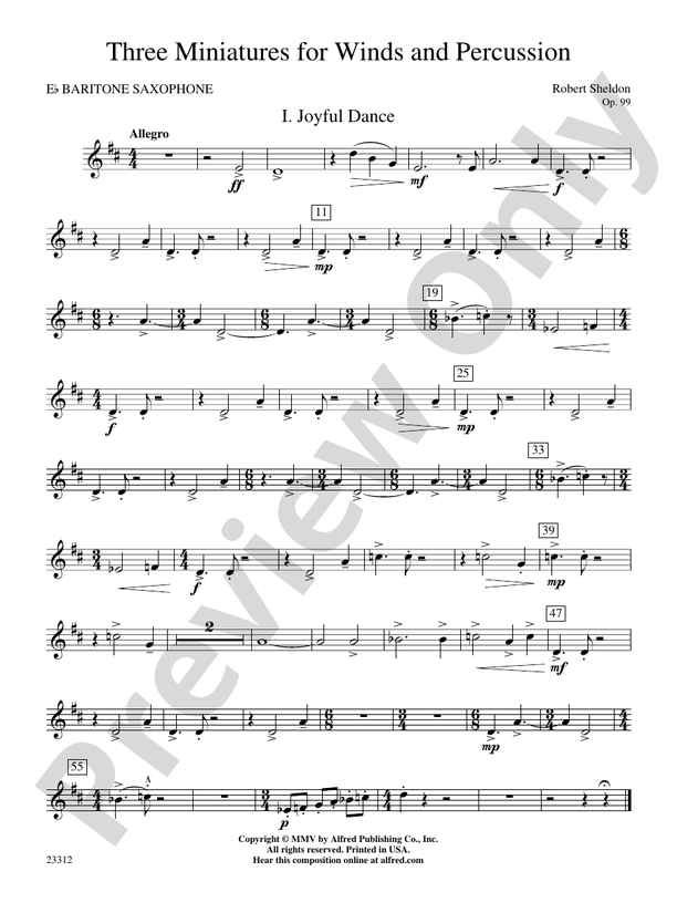 Three Miniatures for Winds and Percussion Eflat Baritone Saxophone E