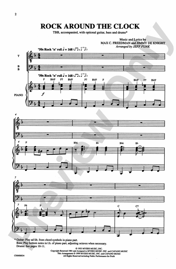 Rock Around the Clock TBB Choral Octavo Max C. Freedman Digital