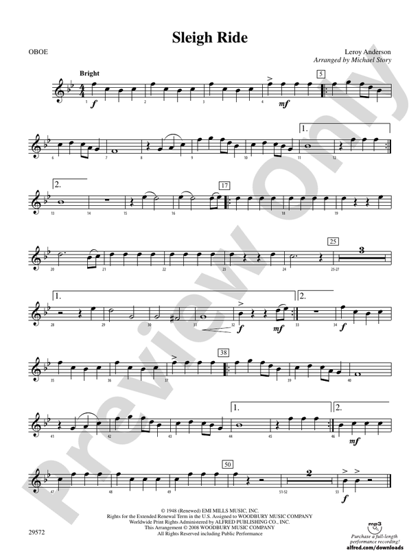 Sleigh Ride Oboe Oboe Part Digital Sheet Music Download