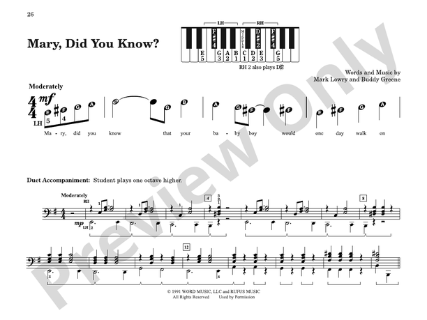 Mary, Did You Know? - Piano Solo with Lyrics (with Optional Duet Accompaniments)