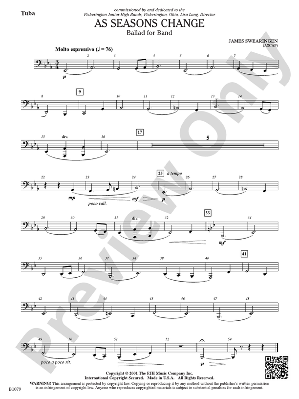 As Seasons Change Tuba Tuba Part James Swearingen Digital Sheet