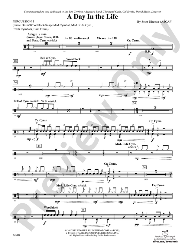 A Day in the Life 1st Percussion 1st Percussion Part Digital Sheet Music Download