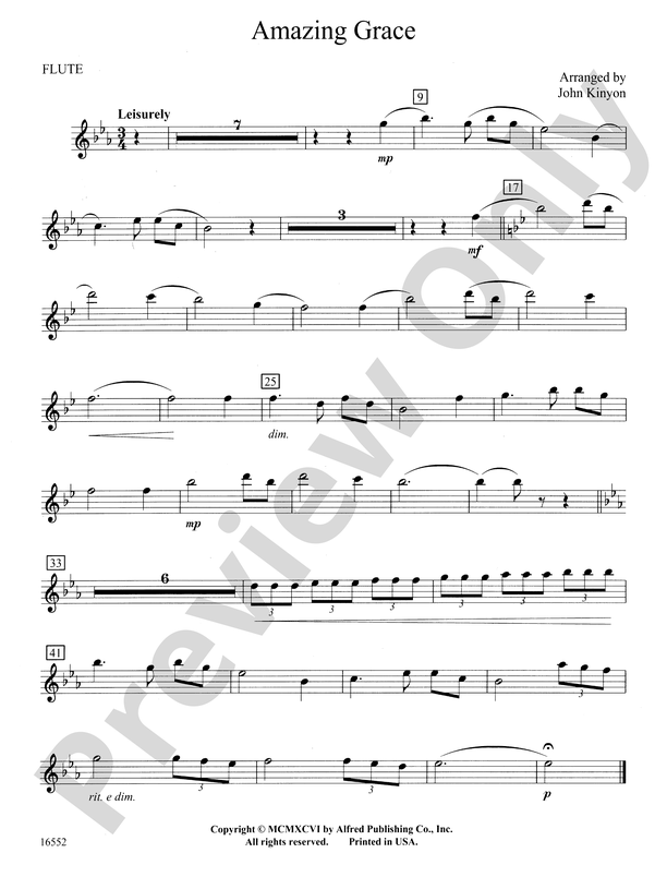 Amazing Grace Flute Flute Part Digital Sheet Music Download