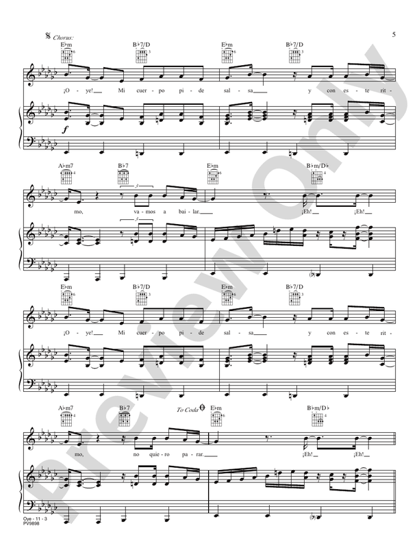 Oye Piano Vocal Chords Gloria Estefan Digital Sheet Music Download