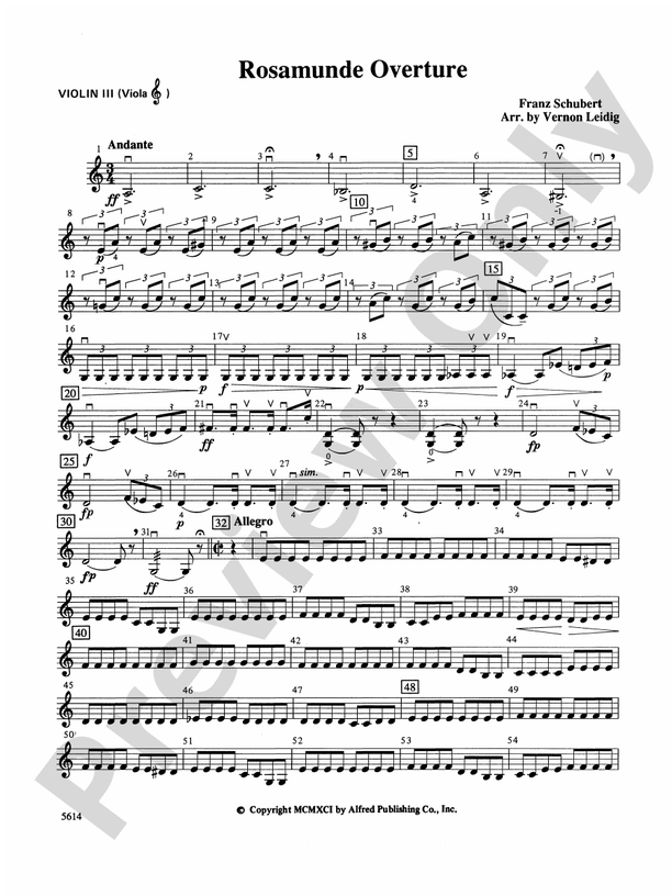 Rosamunde Overture, Opus 26 3rd Violin (Viola [TC]) 3rd Violin (Viola