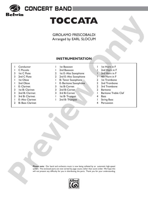 Toccata Concert Band Conductor Score & Parts Girolamo Frescobaldi Digital Sheet Music Download