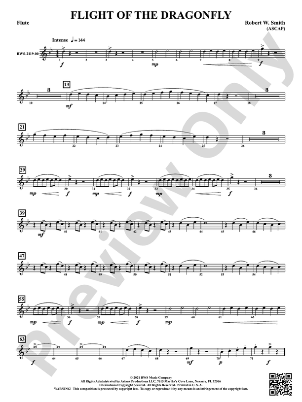 Flight of the Dragonfly: 1st Flute: 1st Flute Part: Robert W. Smith ...