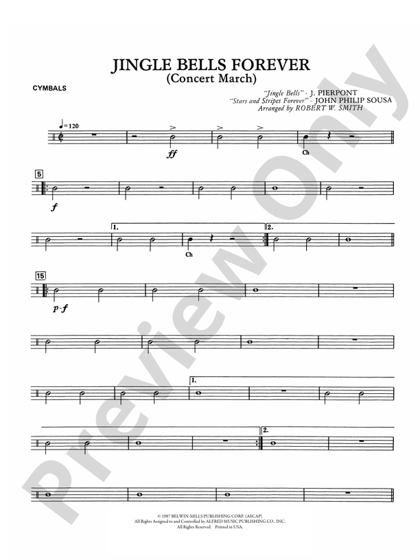 Jingle Bells Forever (Concert March) Cymbals Cymbals Part Digital