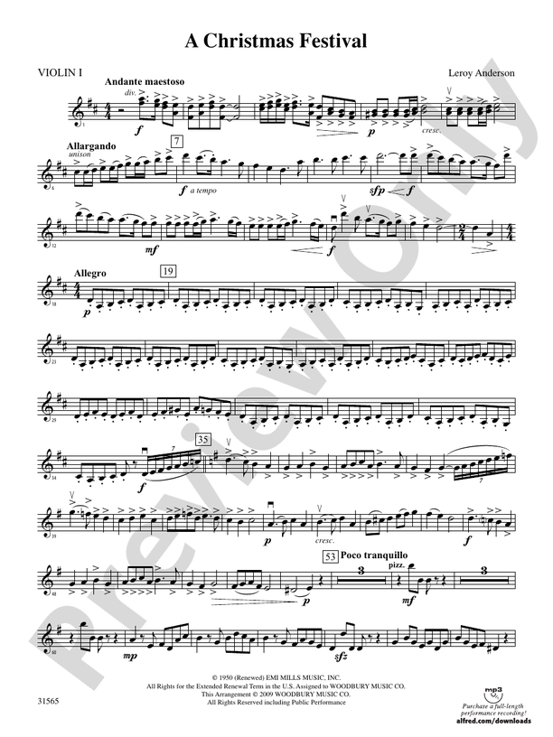 A Christmas Festival 1st Violin 1st Violin Part Digital Sheet Music Download 1743