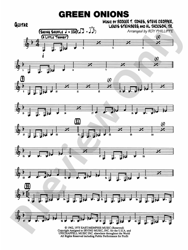 Green Onions Guitar Guitar Part Digital Sheet Music Download