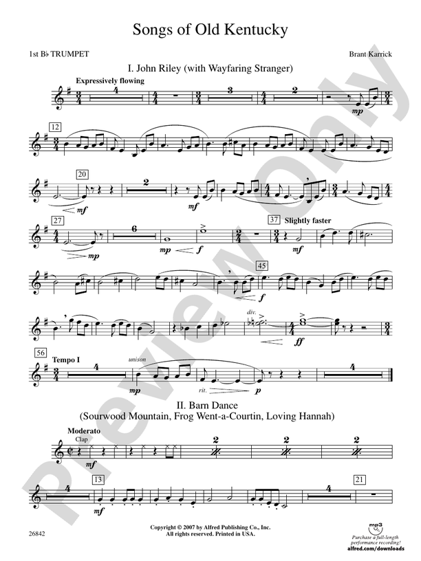 Songs of Old Kentucky 1st Bflat Trumpet 1st Bflat Trumpet Part