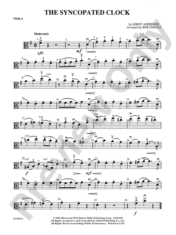 The Syncopated Clock: Viola: Viola Part - Digital Sheet Music Download