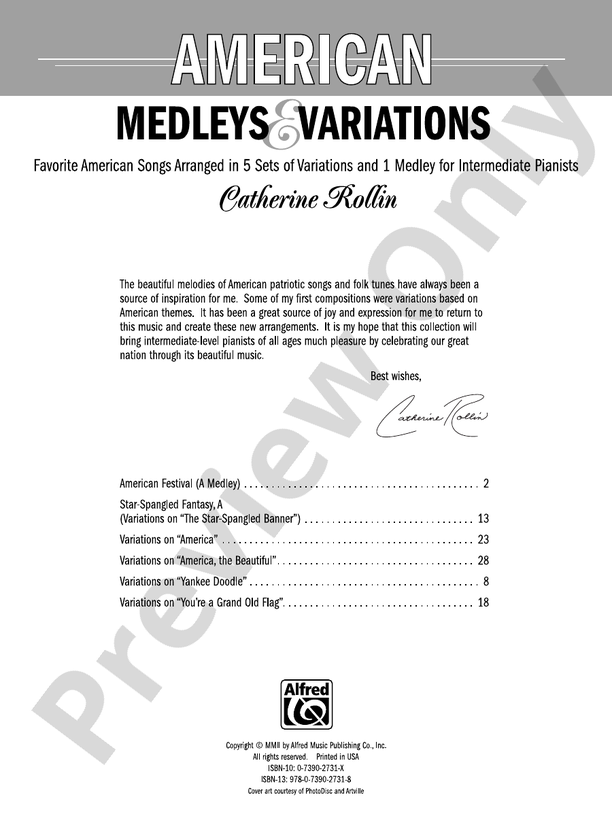 American Medleys & Variations Favorite American Songs Arranged in 5
