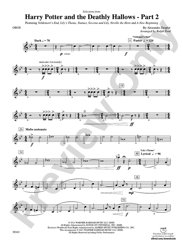 Harry Potter and the Deathly Hallows, Part 2, Selections from Oboe Oboe Part Digital Sheet