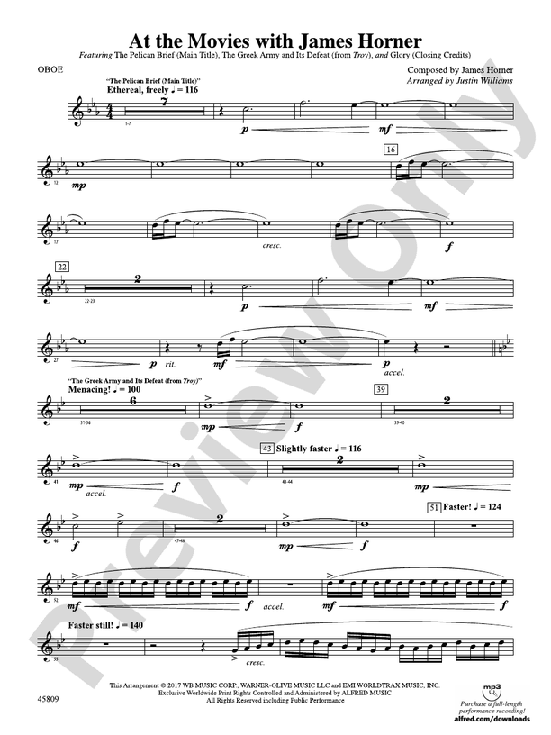 At the Movies with James Horner: Oboe: Oboe Part - Digital Sheet Music