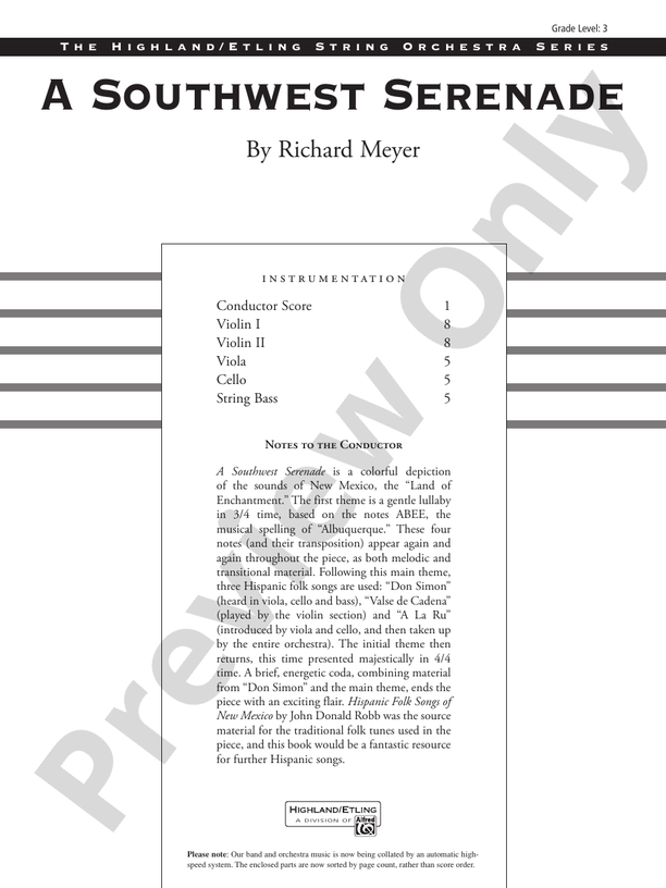 A Southwest Serenade String Orchestra Conductor Score & Parts Richard