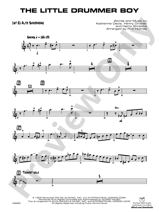 The Little Drummer Boy Eflat Alto Saxophone Eflat Alto Saxophone