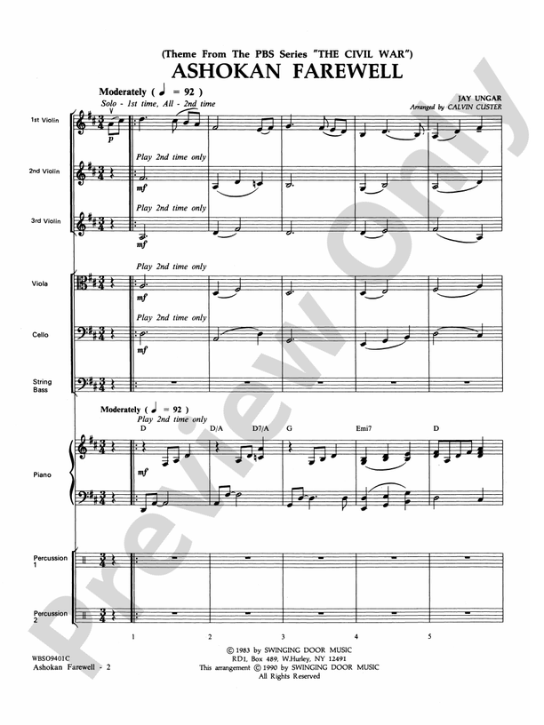 Ashokan Farewell (from "The Civil War") Score String Orchestra Score Digital Sheet Music
