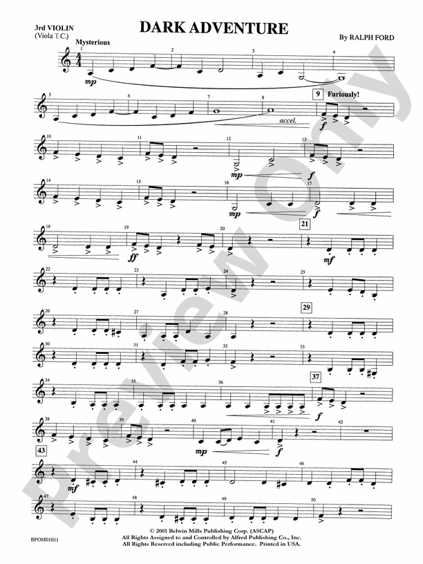 Dark Adventure 3rd Violin Viola Tc 3rd Violin Viola Tc Part Digital Sheet Music Download 2579