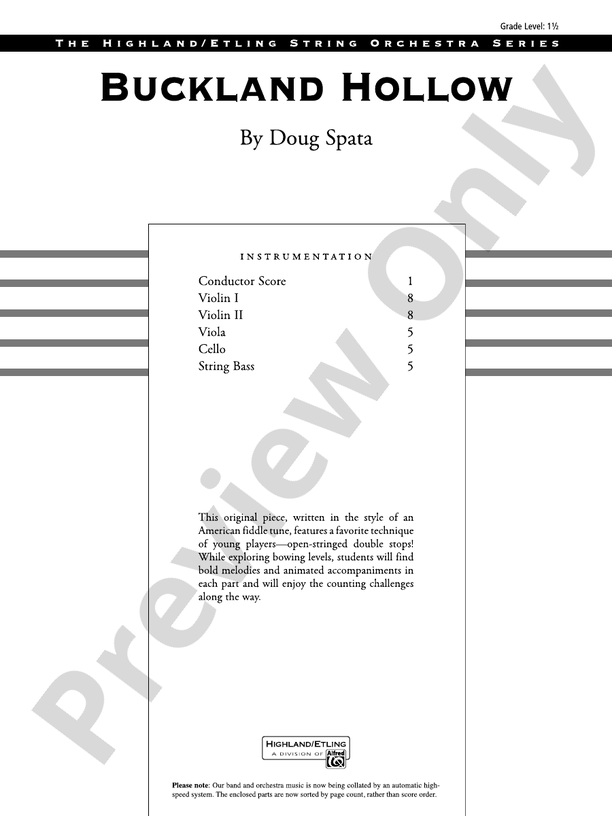Buckland Hollow String Orchestra Conductor Score & Parts Doug Spata