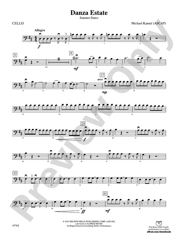 Danza Estate: Cello: Cello Part - Digital Sheet Music Download