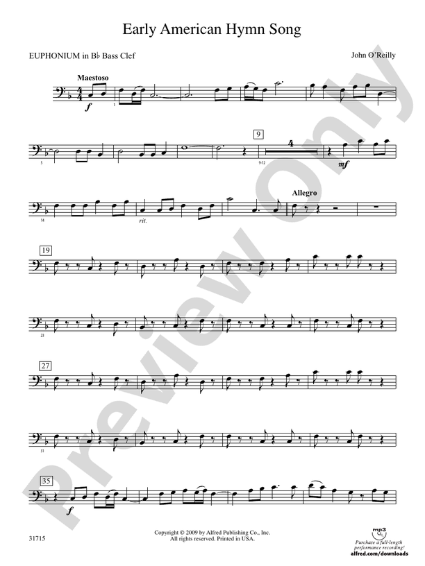 Early American Hymn Song: (wp) B-flat Baritone B.C.: (wp) B-flat ...