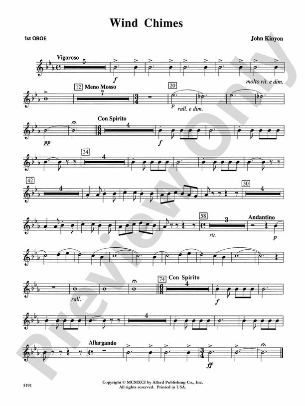 Wind Chimes Oboe Oboe Part Digital Sheet Music Download