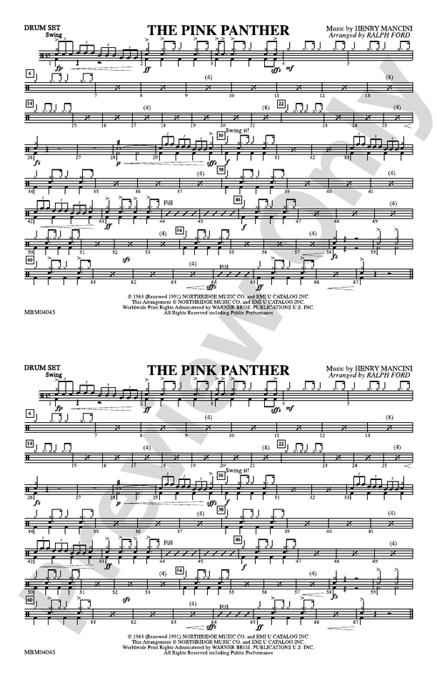 The Pink Panther: Drumset: Drumset Part - Digital Sheet Music Download