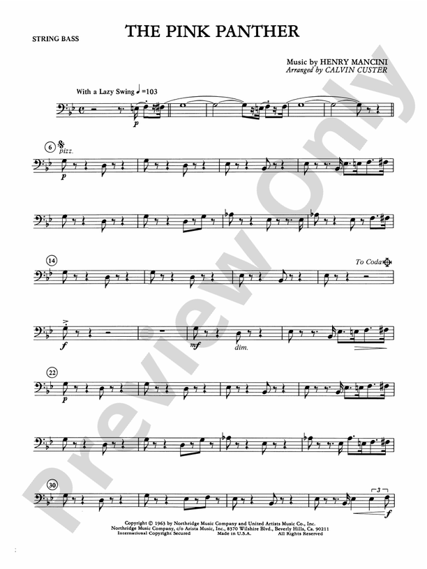 The Pink Panther: String Bass: String Bass Part - Digital Sheet Music ...