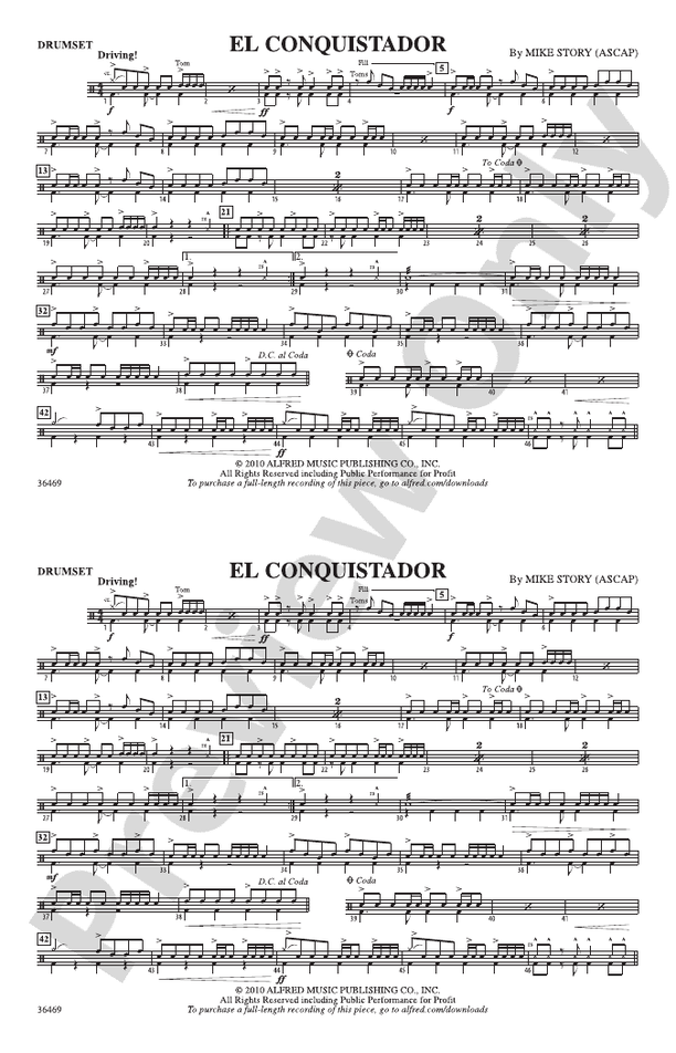 El Conquistador: Drumset: Drumset Part - Digital Sheet Music Download