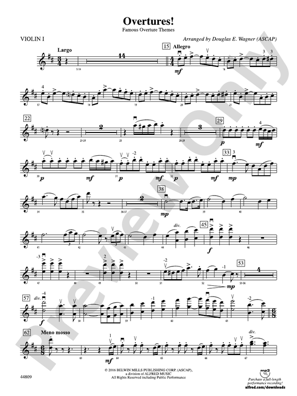 Overtures 1st Violin 1st Violin Part Digital Sheet Music Download 3432