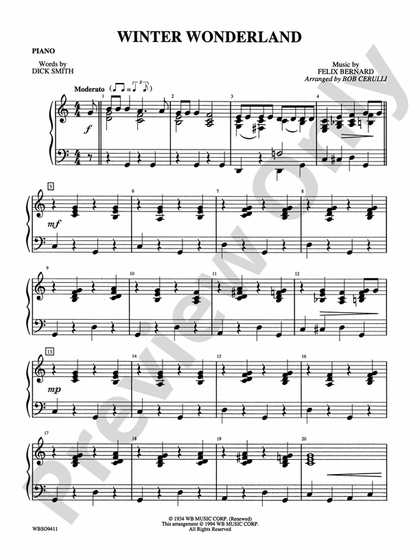 Winter Wonderland Piano Piano Part