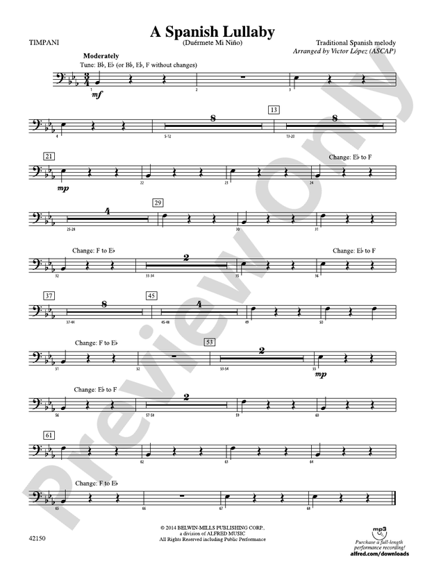 A Spanish Lullaby Timpani Timpani Part Digital Sheet Music Download