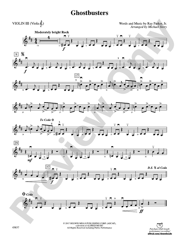 Ghostbusters 3rd Violin Viola Tc 3rd Violin Viola Tc Part Digital Sheet Music Download 7811