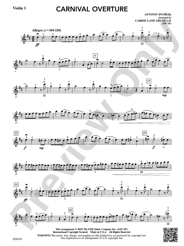 Carnival Overture: Violin 1: Violin 1 Part: Antonín Dvorák