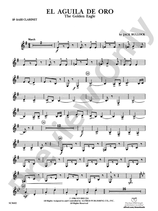 El Aguila de Oro: B-flat Bass Clarinet: B-flat Bass Clarinet Part - Digital  Sheet Music Download