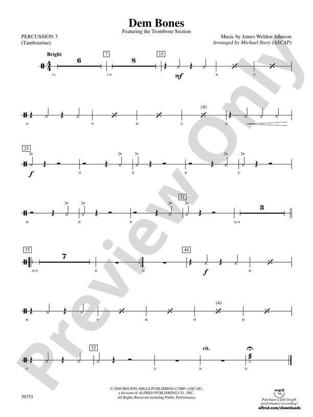 Dem Bones 3rd Percussion 3rd Percussion Part Digital Sheet Music