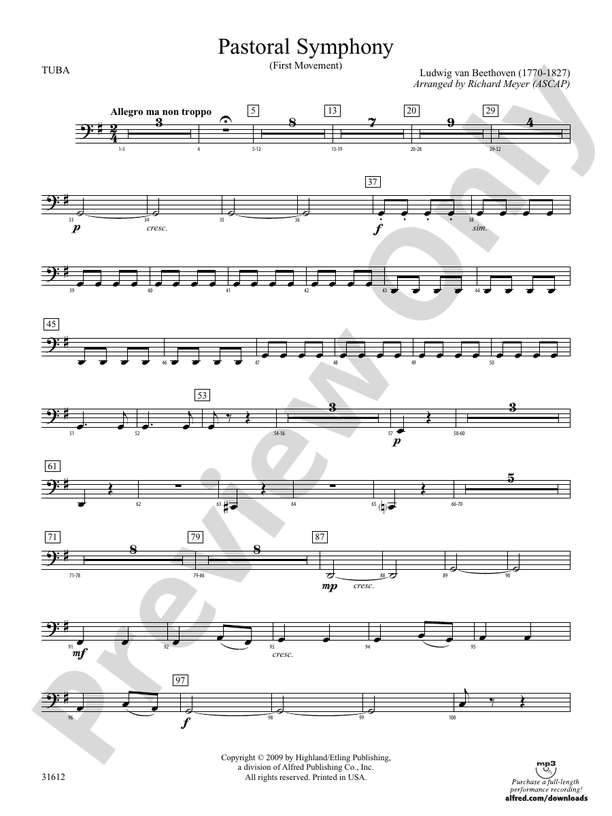 Pastoral Symphony First Movement Tuba Tuba Part Digital Sheet Music Download 6369