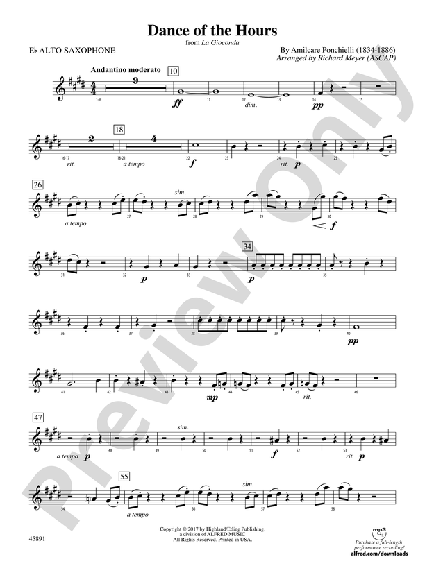 Dance Of The Hours E Flat Alto Saxophone E Flat Alto Saxophone Part Digital Sheet Music Download
