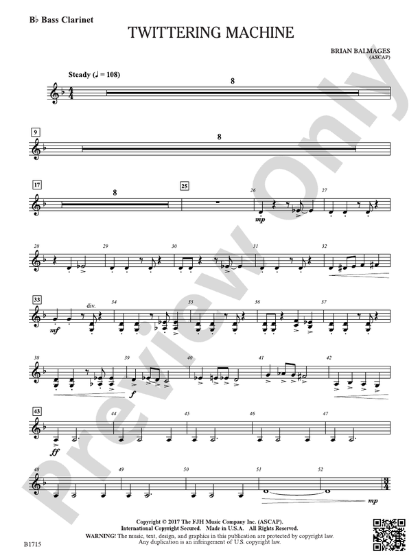 Twittering Machine: B-flat Bass Clarinet: B-flat Bass Clarinet Part ...