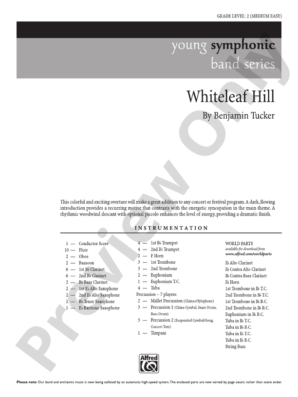 Whiteleaf Hill Concert Band Conductor Score & Parts Benjamin Tucker