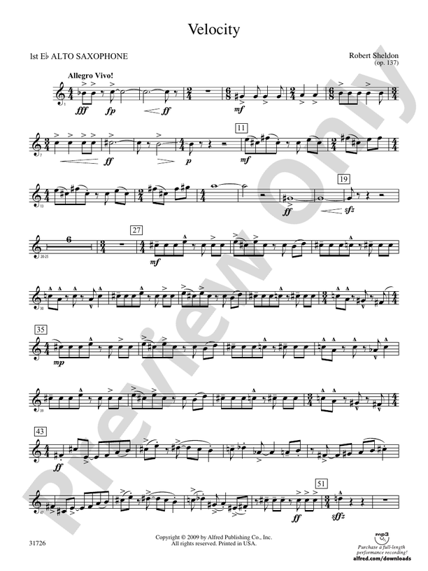 Velocity Eflat Alto Saxophone Eflat Alto Saxophone Part Digital Sheet Music Download