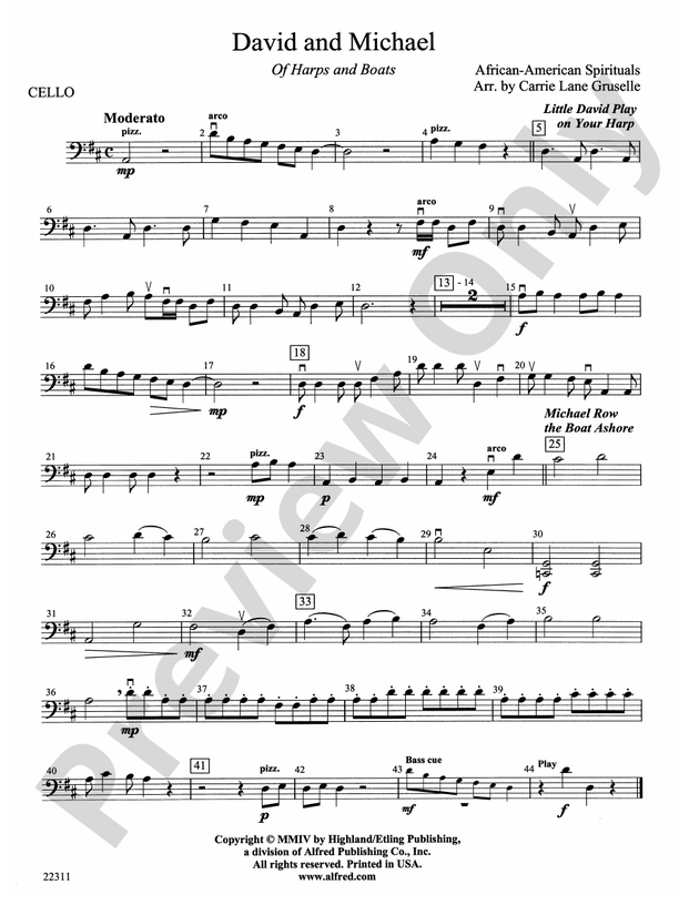 David and Michael: Cello: Cello Part - Digital Sheet Music Download