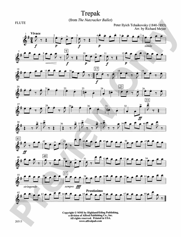 Trepak from The Nutcracker Ballet Flute Flute Part Digital Sheet