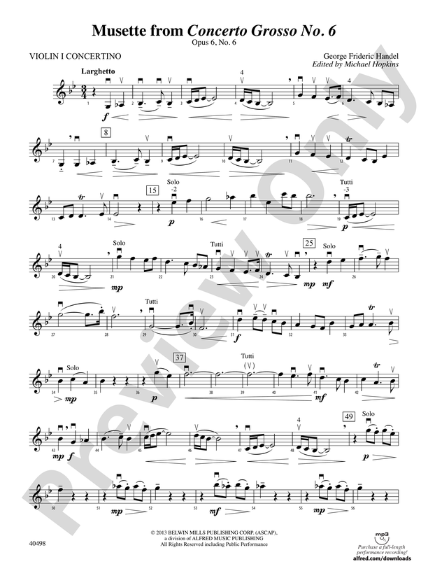 Forstyrre Bliv ved Arkitektur Musette from Concerto Grosso No. 6: Violin 1 Concertino: Violin 1  Concertino Part - Digital Sheet Music Download