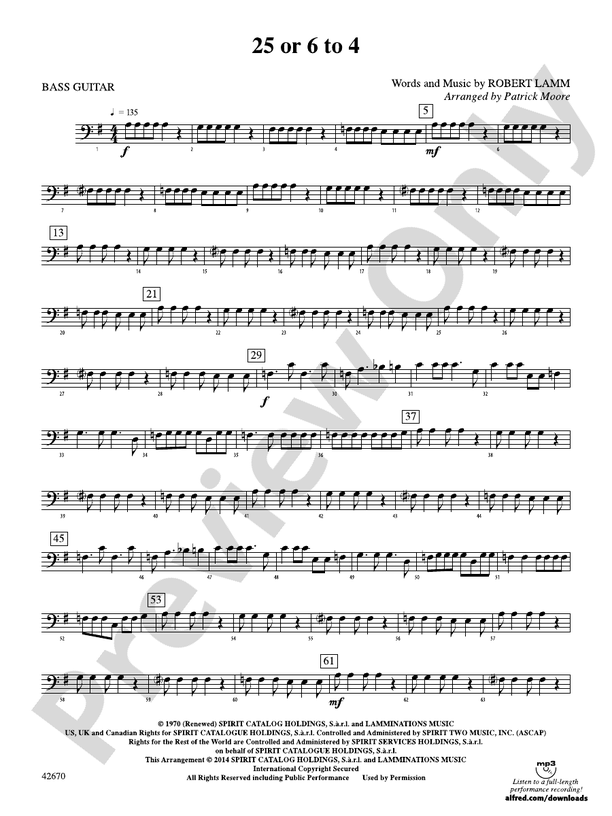 25 or 6 to 4 String Bass String Bass Part Digital Sheet Music Download