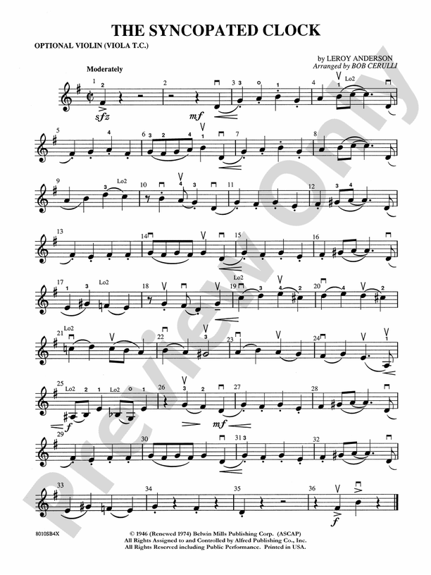 The Syncopated Clock 2nd Violin 2nd Violin Part Digital Sheet Music