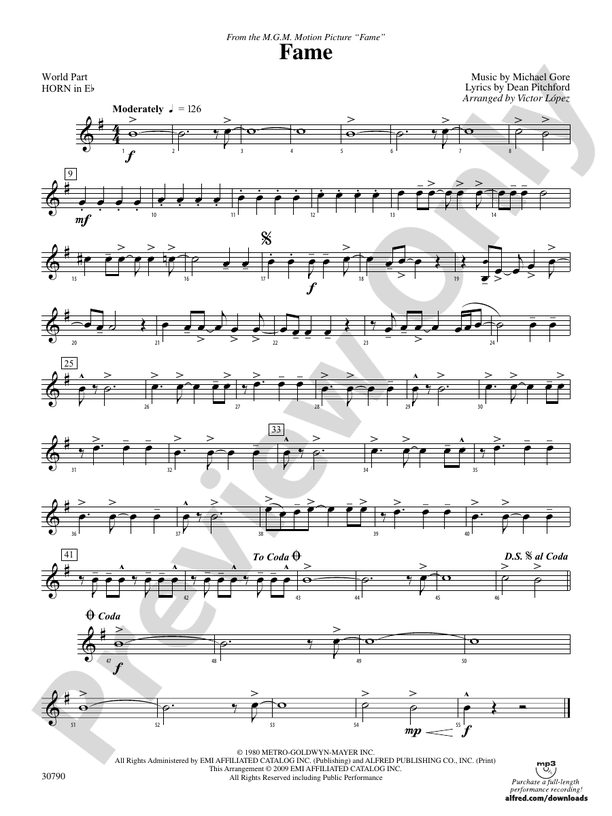 Fame (from the motion picture Fame): (wp) 1st Horn in E-flat: (wp) 1st Horn  in E-flat World Part - Digital Sheet Music Download